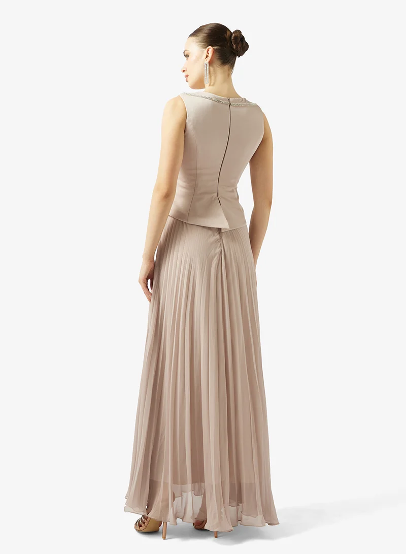 Akadia Fashion CRYSTAL DETAIL PLISSE CHIFFON DRESS
